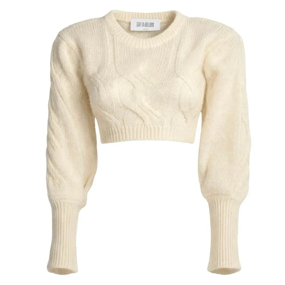 Greta Boldini Eclaire Ivory Mohair Merino Wool Balloon Sleeve Sweater XS Italy